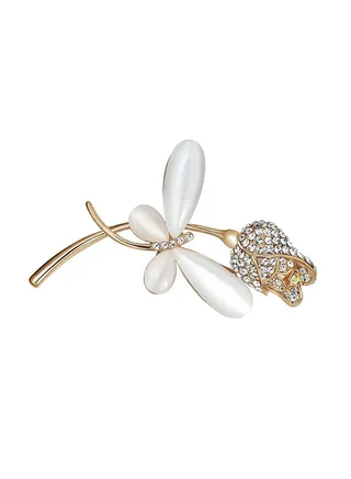 Creative Rhinestones Inlay Dragonfly Flowers Brooch 