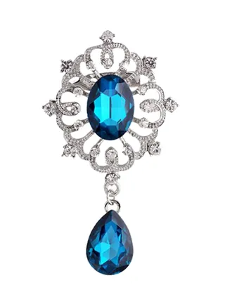Rhinestone Studded Waterdrop Pendant Brooch Pin 