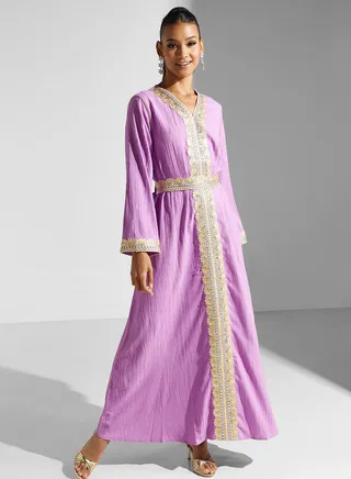 Dress With Embroidered Panel 