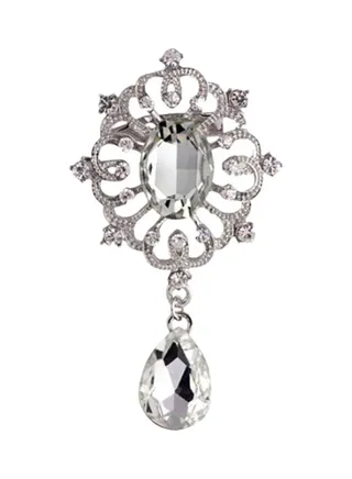 Alloy Rhinestone Studded Teardrop Brooch Pin 