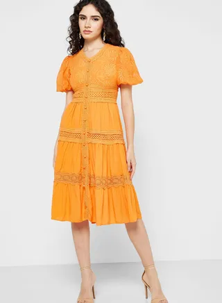 Lace Trim A-Line Dress 