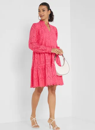V-Neck Puff Sleeve Dress