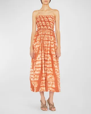 Akshara Hand Dyed Diamond Shibori Woven Midi Dress