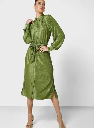 Button Down Tie Detail Dress 