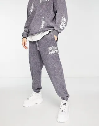 Reclaimed Vintage printed flame placement print sweatpants in gray - part of a set