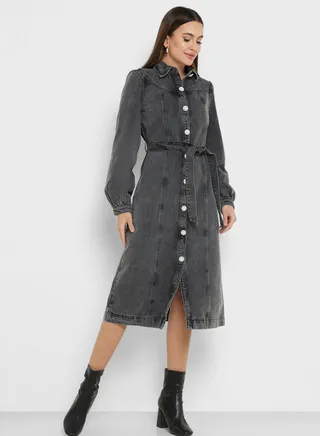 Button Down Tie Detail Dress 