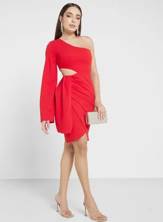 One Shoulder Dress With Cutout Detail 