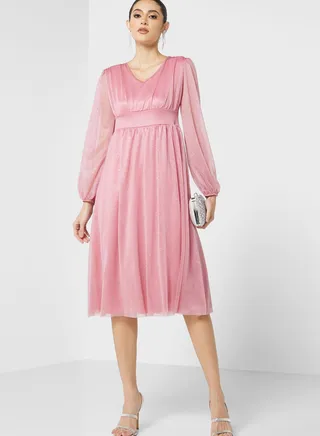 Puff Sleeve A-Line Dress