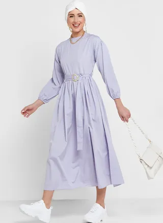 Belted A-Line Dress 
