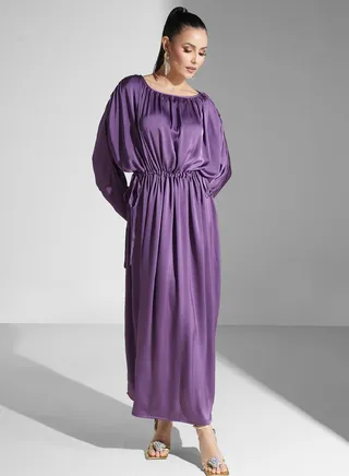 Satin Dress With Waist Tie 