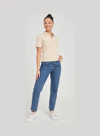 Short Sleeves Textured Knit Polo T-shirt 