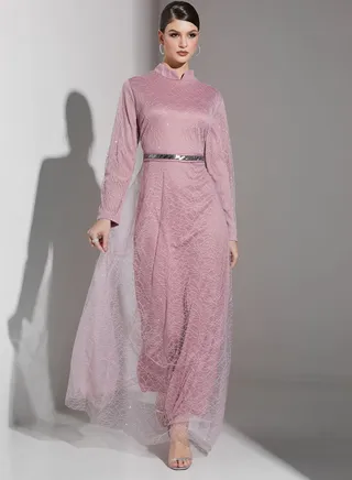 Lace Belted Flared Dress