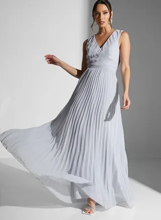 V-Neck Pleated Dress 