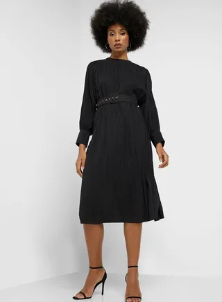 Pleated Belted Dress 