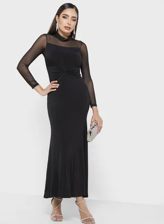 Halter Neck Mesh Patch Dress 