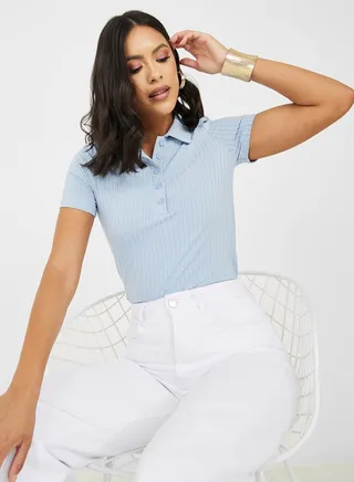 Ribbed Collared Neck Regular Fit Polo T-shirt 