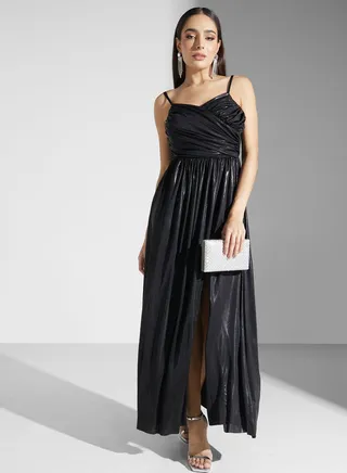 Strappy Shimmer Dress With Slit 