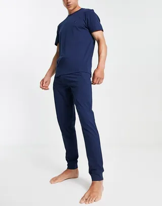New Look embroidered sweatpants pajama set in navy