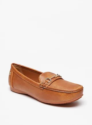 Women's Solid Loafers with Metallic Accent 
