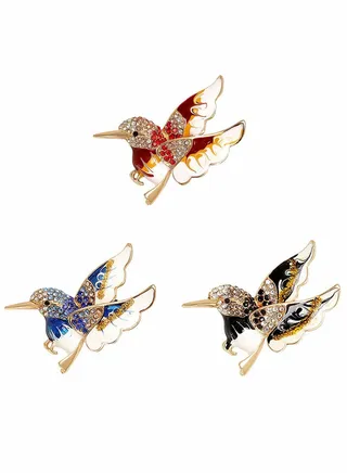 Brooch, Lapel Rhinestone Hummingbird, Handmade Enamel Pins Cute Hummingbird Premium Badge, Costume Hat Bag Decoration Accessories for Women Girls 3 Pcs 