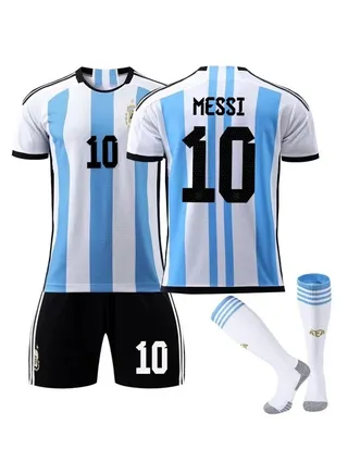 M MIAOYAN 22 World Cup Samsung Argentina home No. 10 Messi matching socks and jersey set 