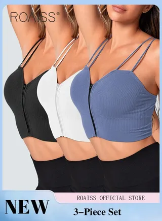 3 Pack of Zipper Bra Sports Vest Suspenders  Breathable Skin Friendly and Not Stuffy Young and Energetic 