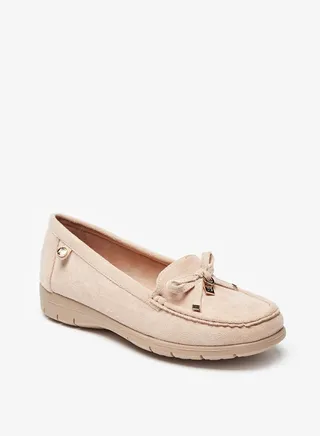 Solid Suede Loafers with Metallic Accent 