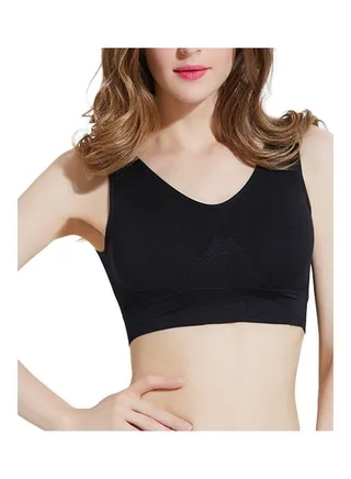 Padded Wireless Sport Yoga Sleep Bra Cropped Vest Black 