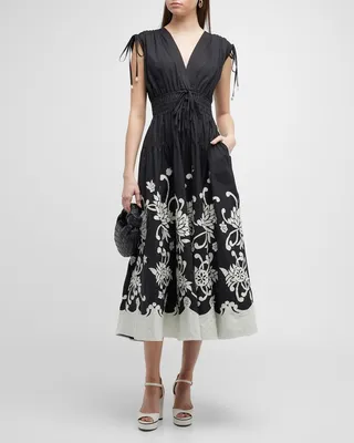 Fatima Embroidered A-Line Midi Dress