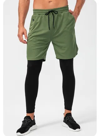 Men Quick Dry Breathable Elastic Running Shorts  Green/Black 