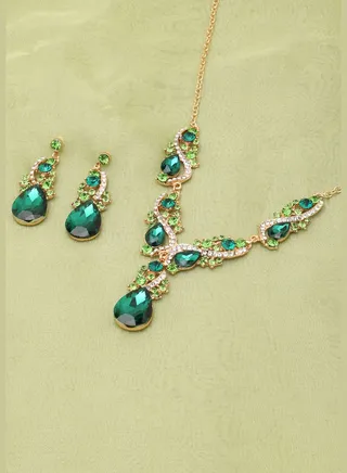 Gold Plated Designer Stone Party Necklace and Earring Set For Women