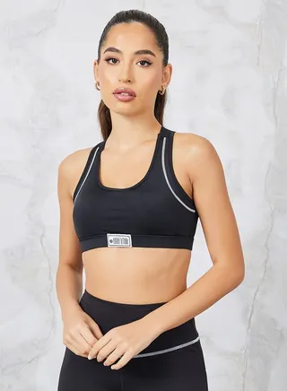Gymspire Edition - Label Contrast Stitch Detail Peep Racerback Sports Bra