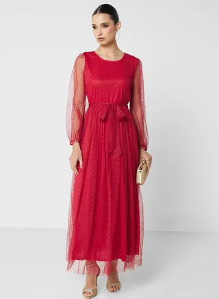 Belted Mesh Dress 