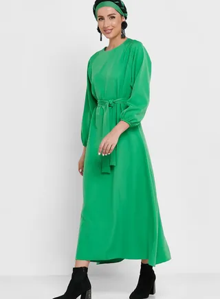 Belted A-Line Dress 