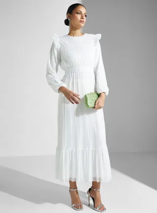 Pleated Dress With Ruffle Hem