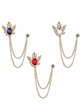 3 Pcs Men's Hanging Chain Brooch, Lapel Pin, Crystal Brooches Coat Safety Rhinestones Breastpin for Wedding, Bouquet Decorate, Clothes, Scarves, Corsage Jewelry Accessory 