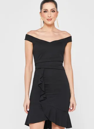 Ruffle Hem Off Shoulder Dress 
