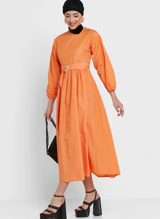 Belted A-Line Dress 