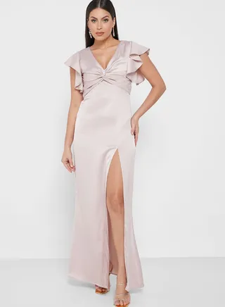 Front Split Flutter Sleeve Dress 