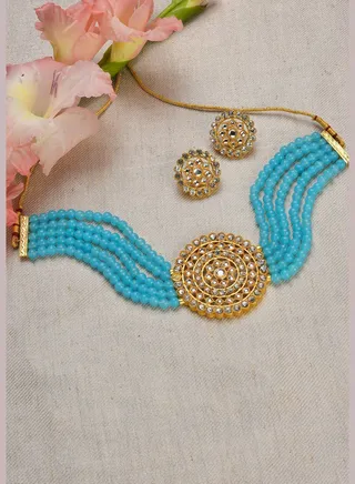 Gold Plated Designer Stone Necklace Set