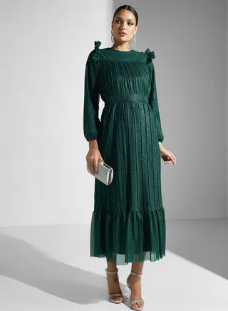 Pleated Dress With Ruffle Hem 