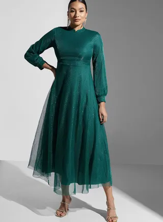 Puff Sleeve A-Line Dress 