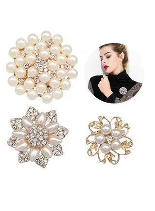 3Pcs Diamond Pearl Brooch Set, Faux Pearl Rhinestone Decor Brooch, Wedding Bouquet Kit, Clothing Accessories for Women 