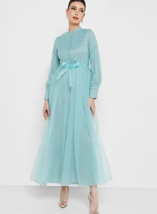 Puff Sleeve Oganza Dress 