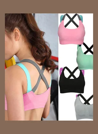 Blocking Colour Cross Back Women Wireless Seamless Yoga Sports Bras Sport Wear Grey 