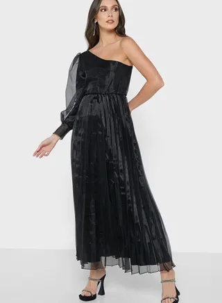 Pleated Effect One-Shoulder Dress 
