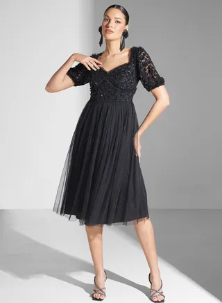 Embellished Ruffle Detail Dress