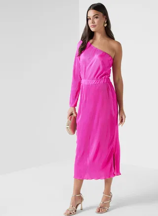 One Shoulder Plisse Dress 