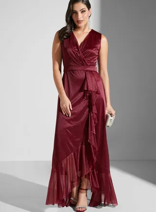 Ruffle Hem Slit Dress