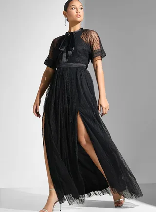 Side Slit Lace Detail Dress
